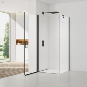 Fusion ensemble porte pivotante /paroi 90x100cm anticalcaire avec profilés noir mat (SATFUD90S100C-SET)