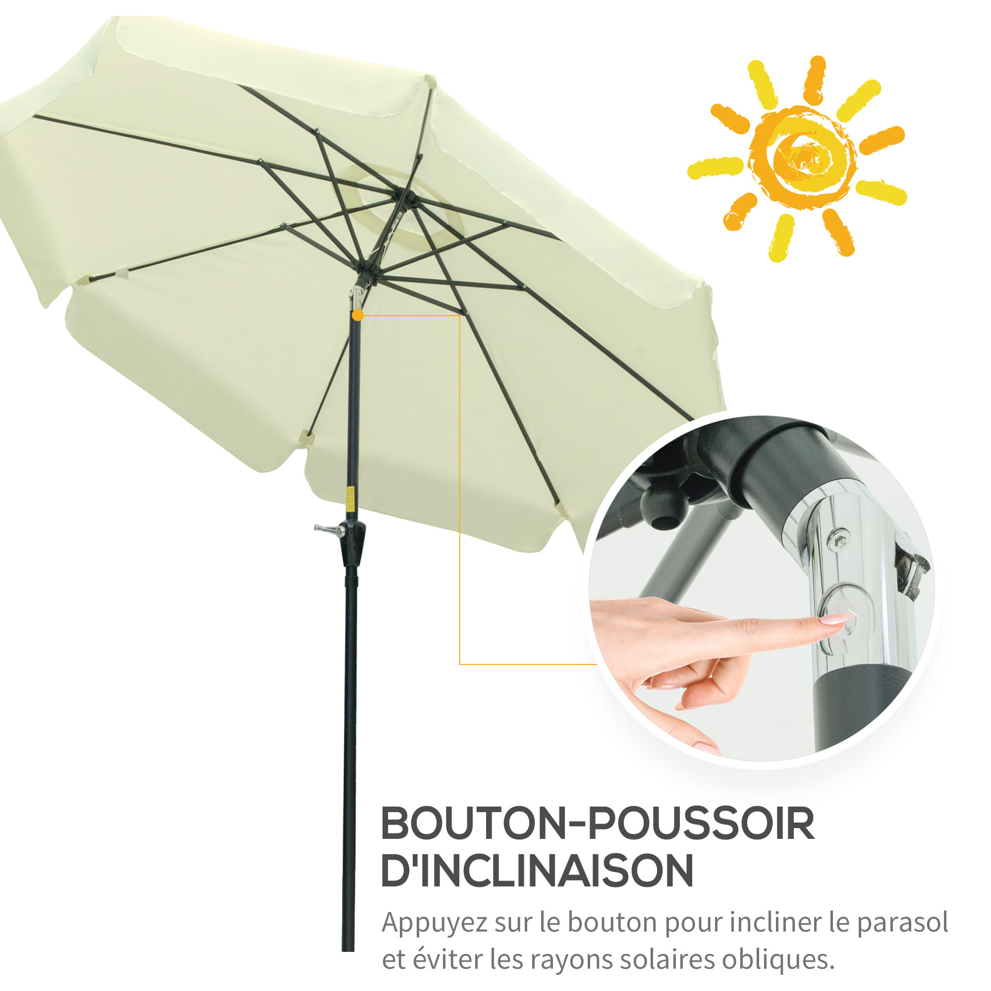 Parasol de jardin inclinable protection UV50+ polyester beige