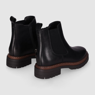Botines de Piel - Negro - Tacón: Bajo