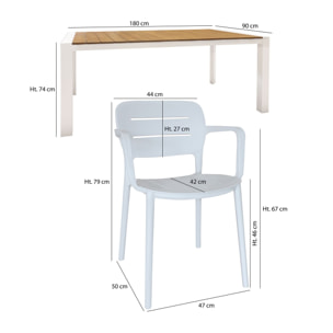 ENSEMBLE DE JARDIN TABLE NATUREL/BLANC 180CM AVEC 6 FAUTEUILS BLANC BASUN