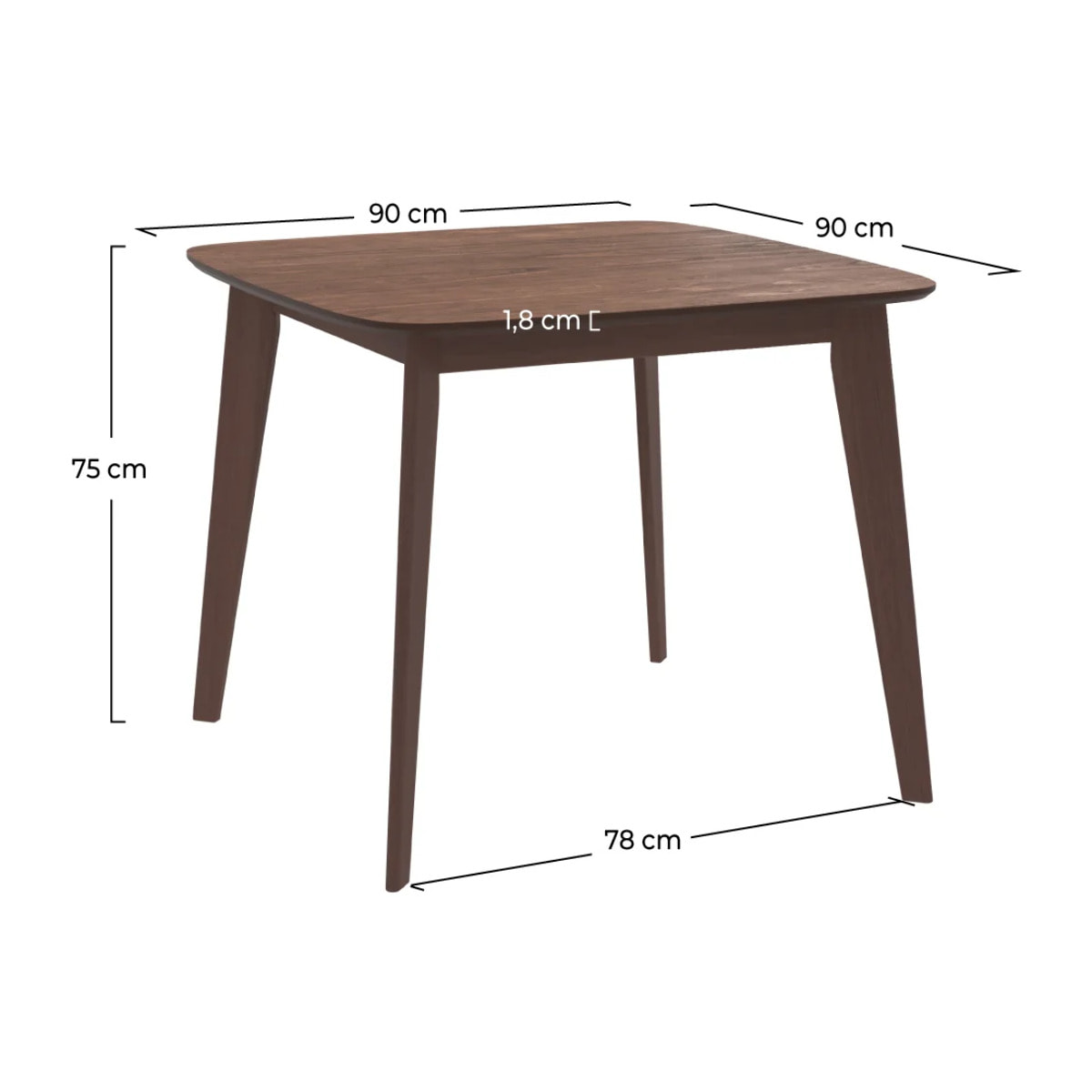 Table carrée 4 personnes en bois foncé finition noyer 90 cm - Julio