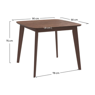 Table carrée 4 personnes en bois foncé finition noyer 90 cm - Julio