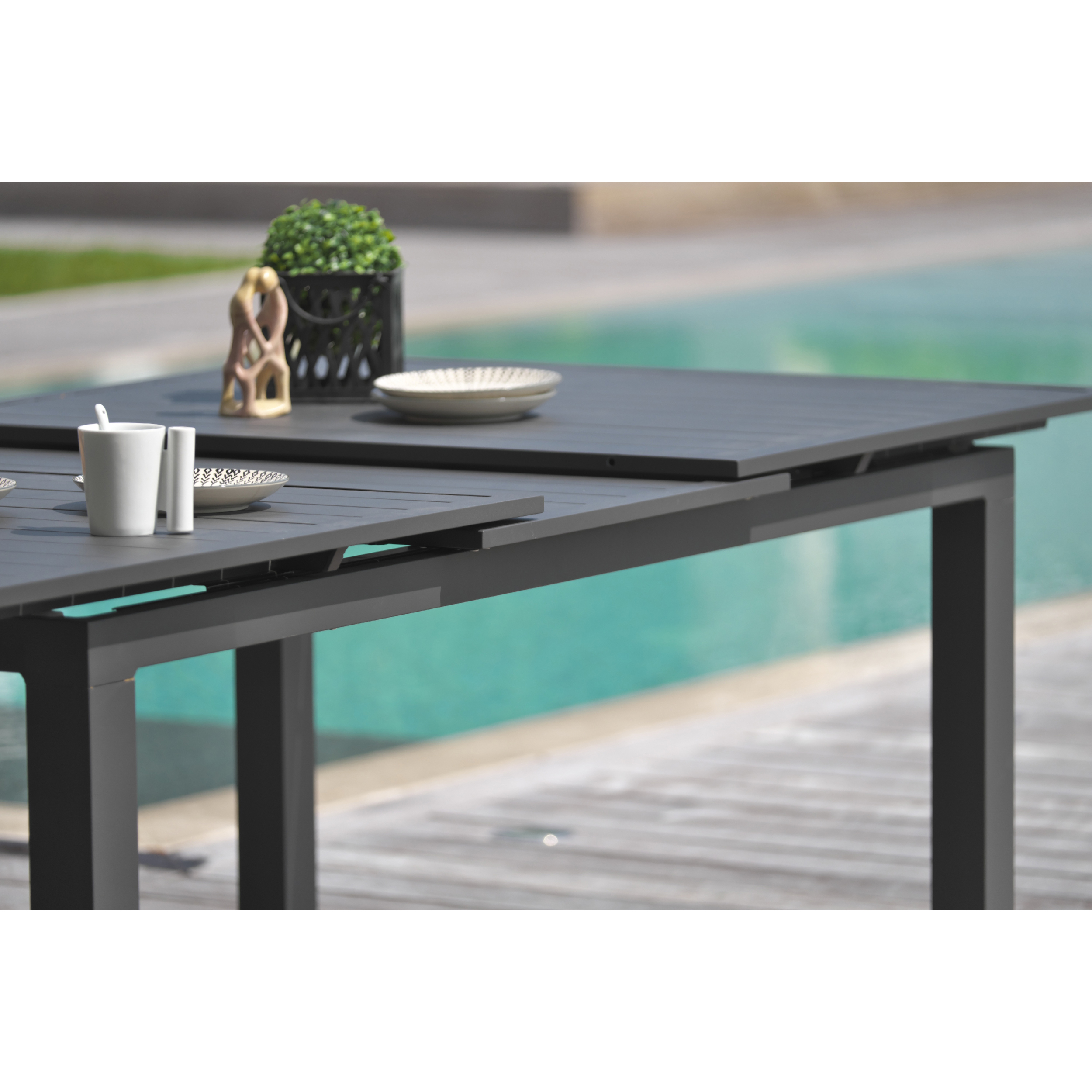 MIAMI - Ensemble repas de jardin 8 places en aluminium gris anthracite