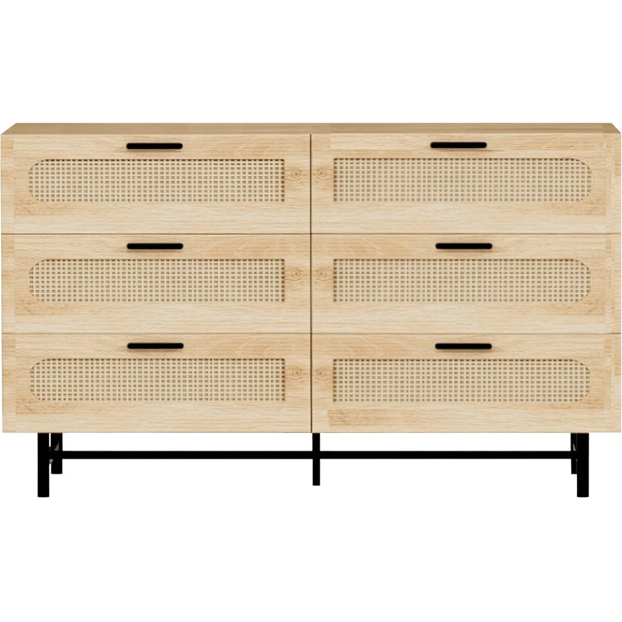 Commode en bois et cannage "Harrison" - 120 x 40 x 75 cm - Beige