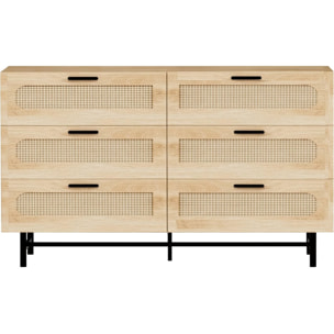 Commode en bois et cannage "Harrison" - 120 x 40 x 75 cm - Beige