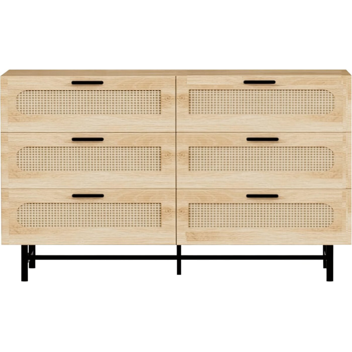 Commode en bois et cannage "Harrison" - 120 x 40 x 75 cm - Beige