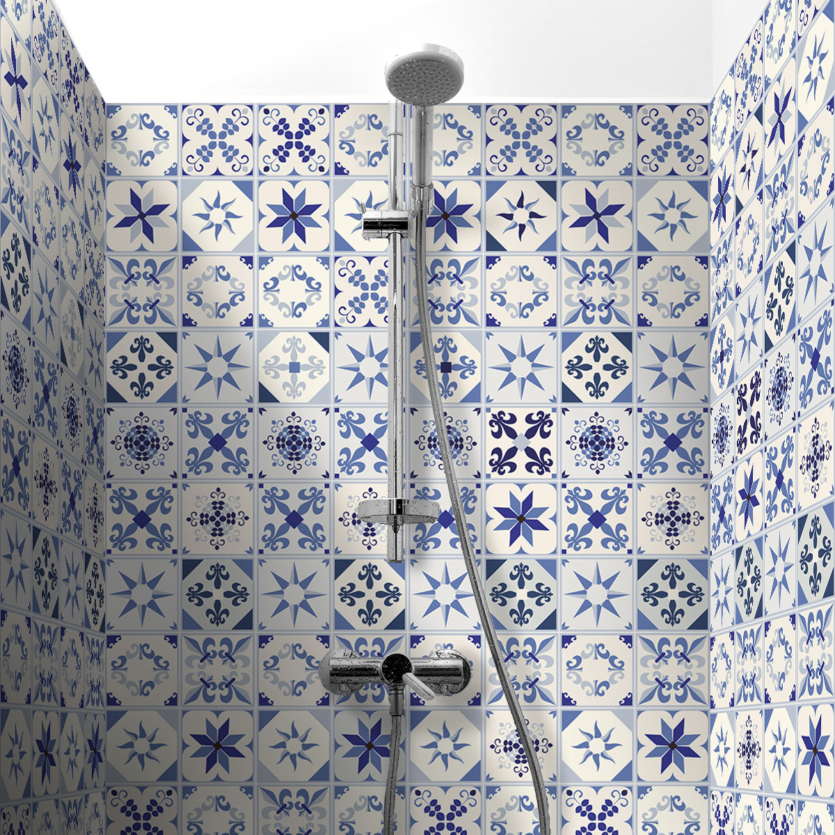 Stickers muraux - Sticker Mural Carrelage adhésif Cuisine Salle de Bain - 60 STICKERS CARREAUX DE CIMENT AZULEJOS AELA