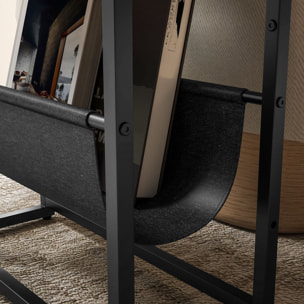 Table d'appoint bout de canapé table d'entrée avec étagère et porte-revues structure en acier design industriel - 43l x 18P x 56H cm noir marron foncé