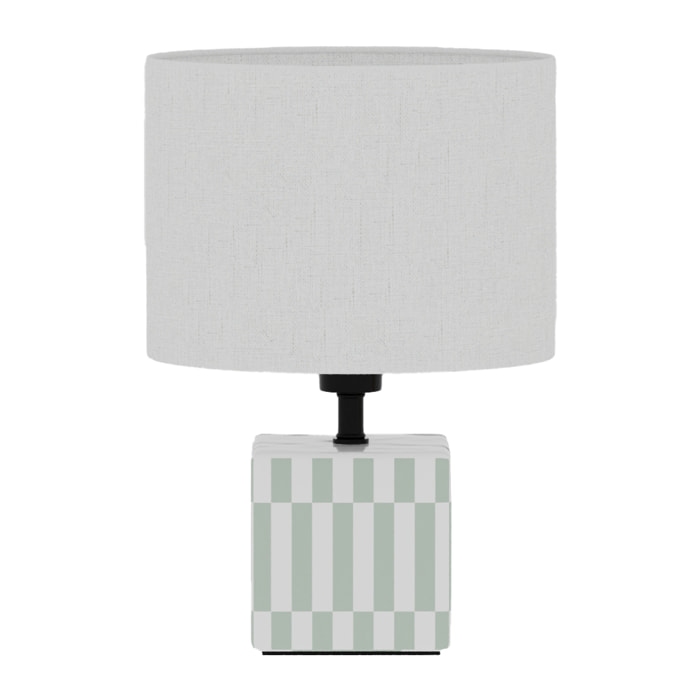 Petite lampe à poser Manet – céramique vert d’eau et lin naturel