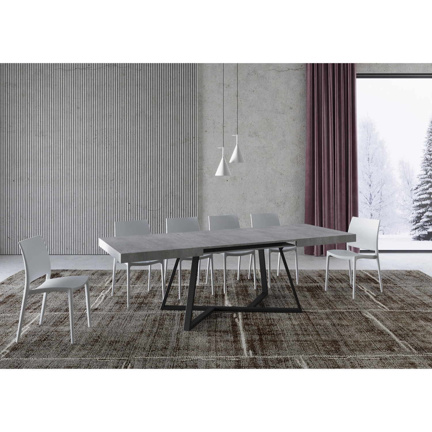 Table extensible 90x160/264 cm Booster gris béton pieds anthracite