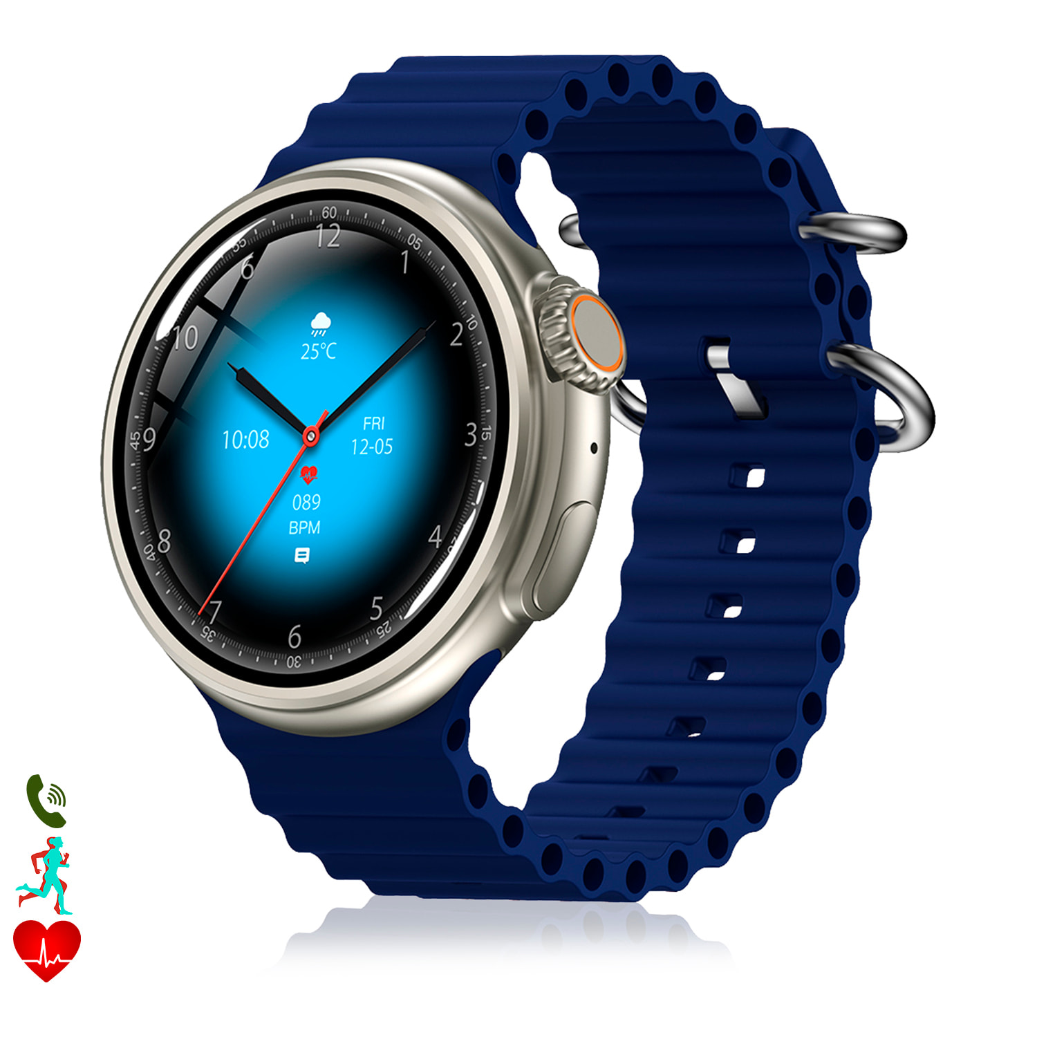 Smartwatch Z13 ULTRA con corona multifunzione intelligente, con 20 modalità sportive e monitor della salute. Con due cinturini in silicone.