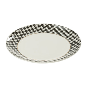 J-Line assiette Pied-De-Poule - porcelaine - blanc/noir - medium - boîte de 4