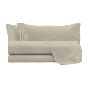 COMPLETO LETTO IN RASO TINTA UNITA MADE IN ITALY - MATRIMONIALE BEIGE