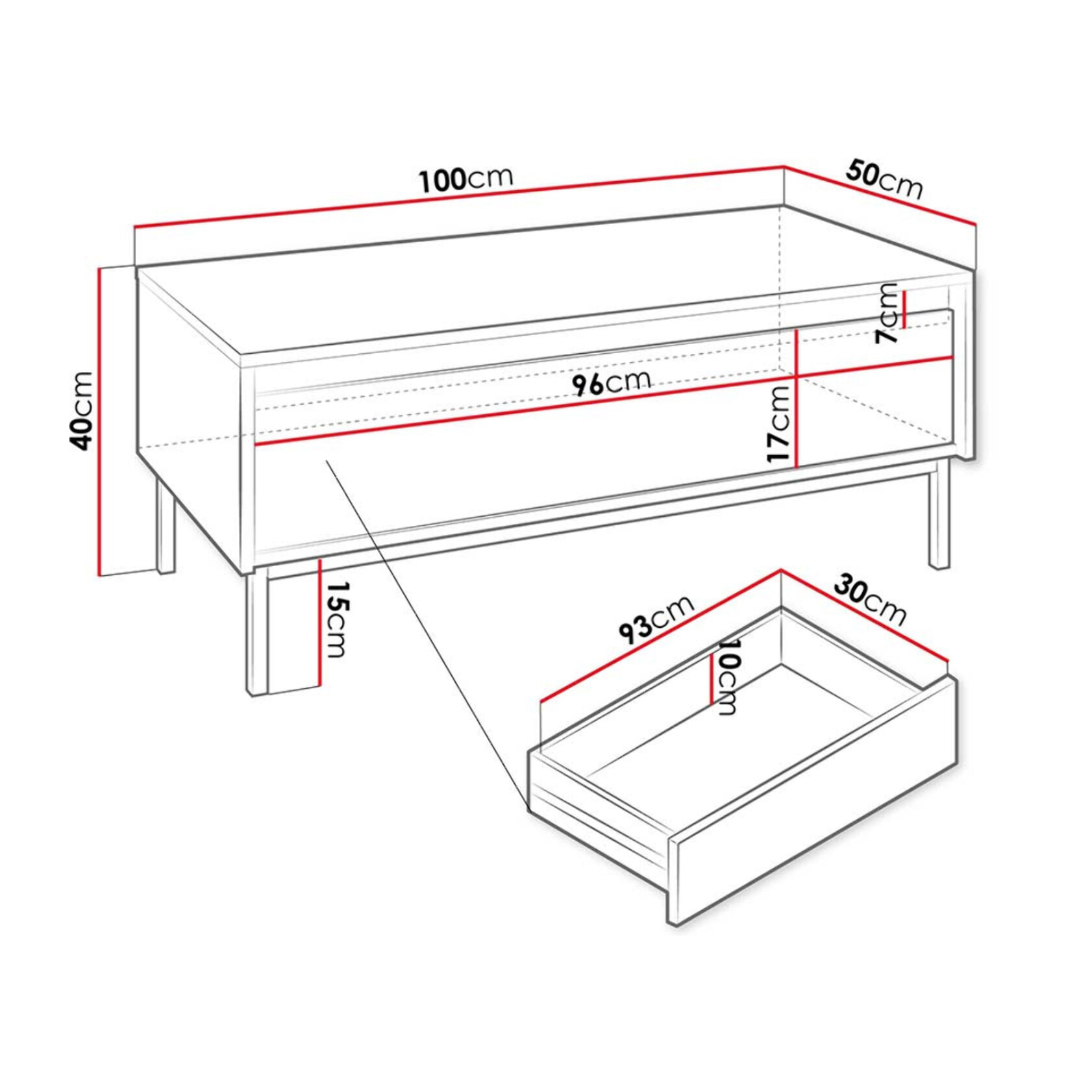 Girona - table basse - blanc - 1 tiroir - 100 cm - Blanc