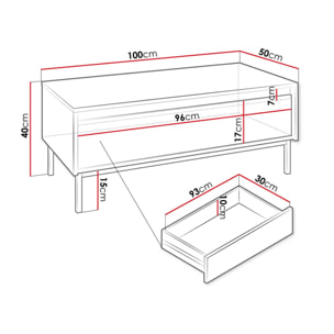 Girona - table basse - blanc - 1 tiroir - 100 cm - Blanc