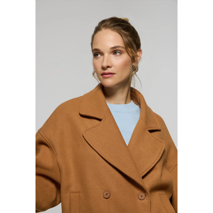 Abrigo corto Lona color camel cruzado abotonado y detalles Polo Club