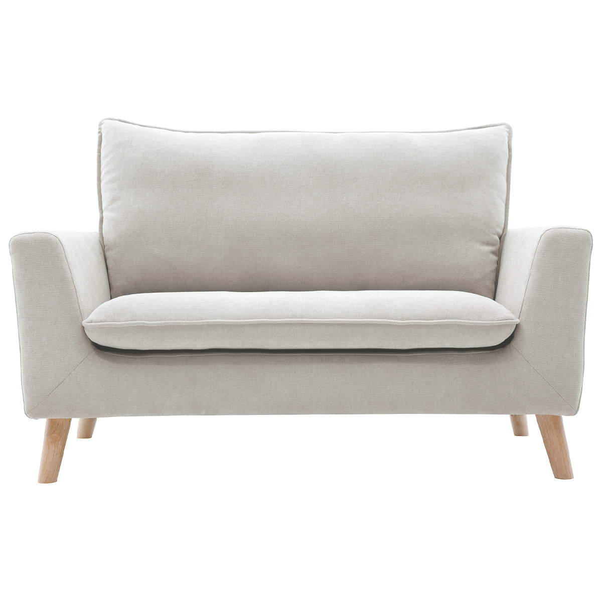 Canapé scandinave 2 places en tissu effet velours beige naturel et bois clair JONAS