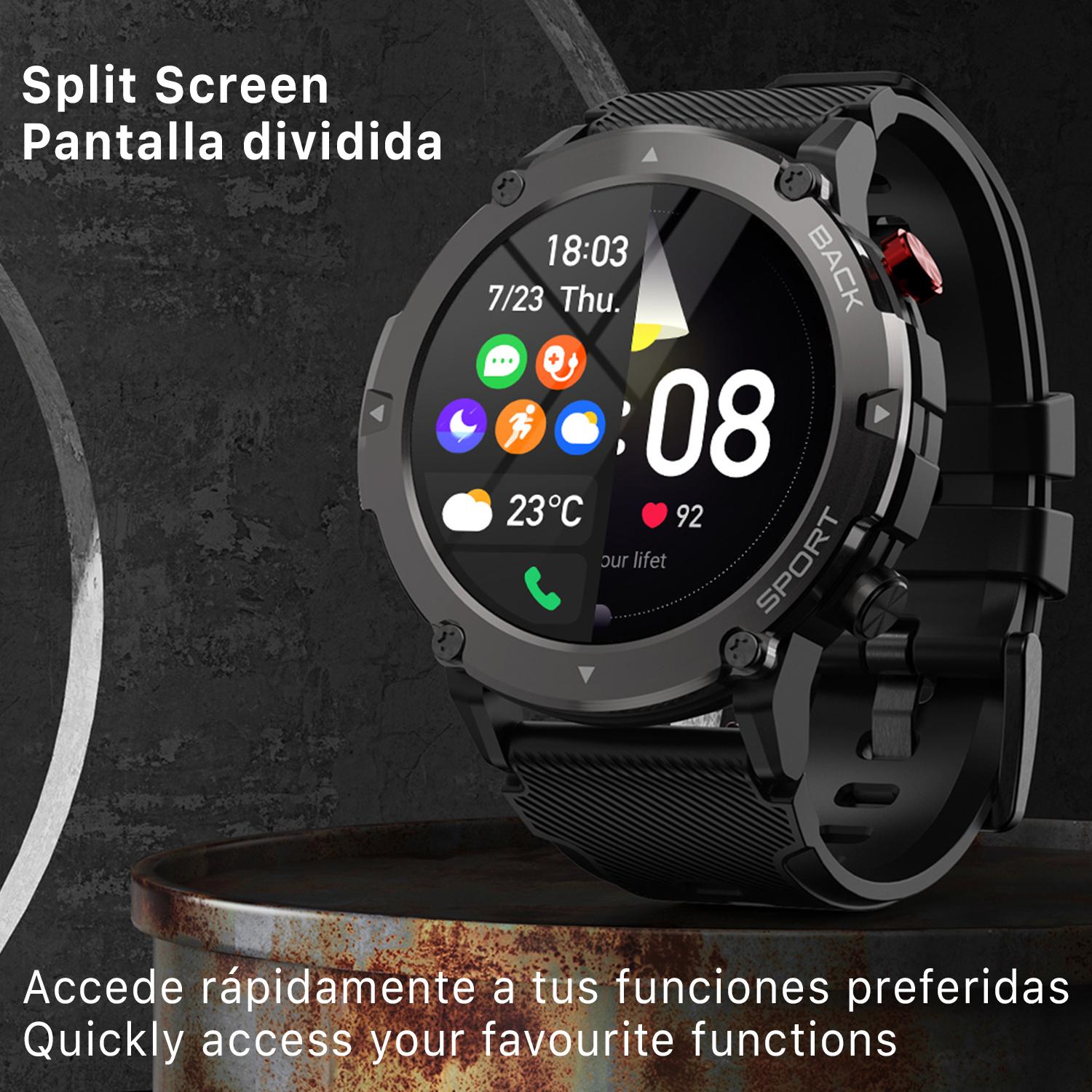 Smartwatch C21 con funzione schermo diviso, 19 modalità sport. Monitoraggio cardiaco e O2.