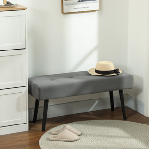 Banquette bout de lit velours côtelé design dim. 100 x 36 x 45 cm acier noir tissu gris