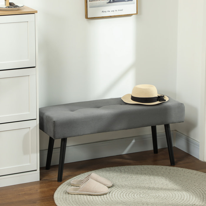Banquette bout de lit velours côtelé design dim. 100 x 36 x 45 cm acier noir tissu gris