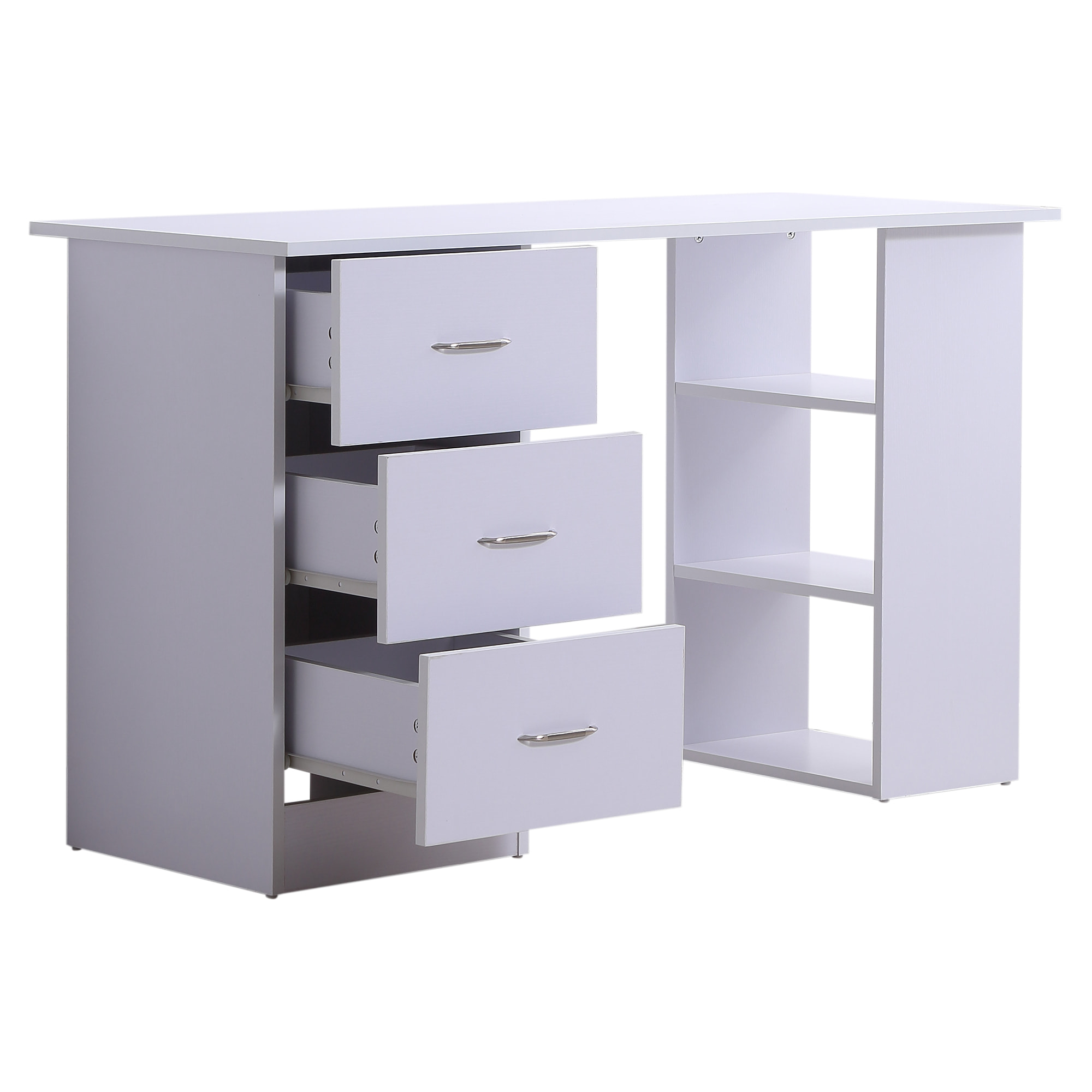 Bureau informatique table multi-fonctions 3 tiroirs 2 étagères dim. 120L x 49l x 72H cm MDF blanc