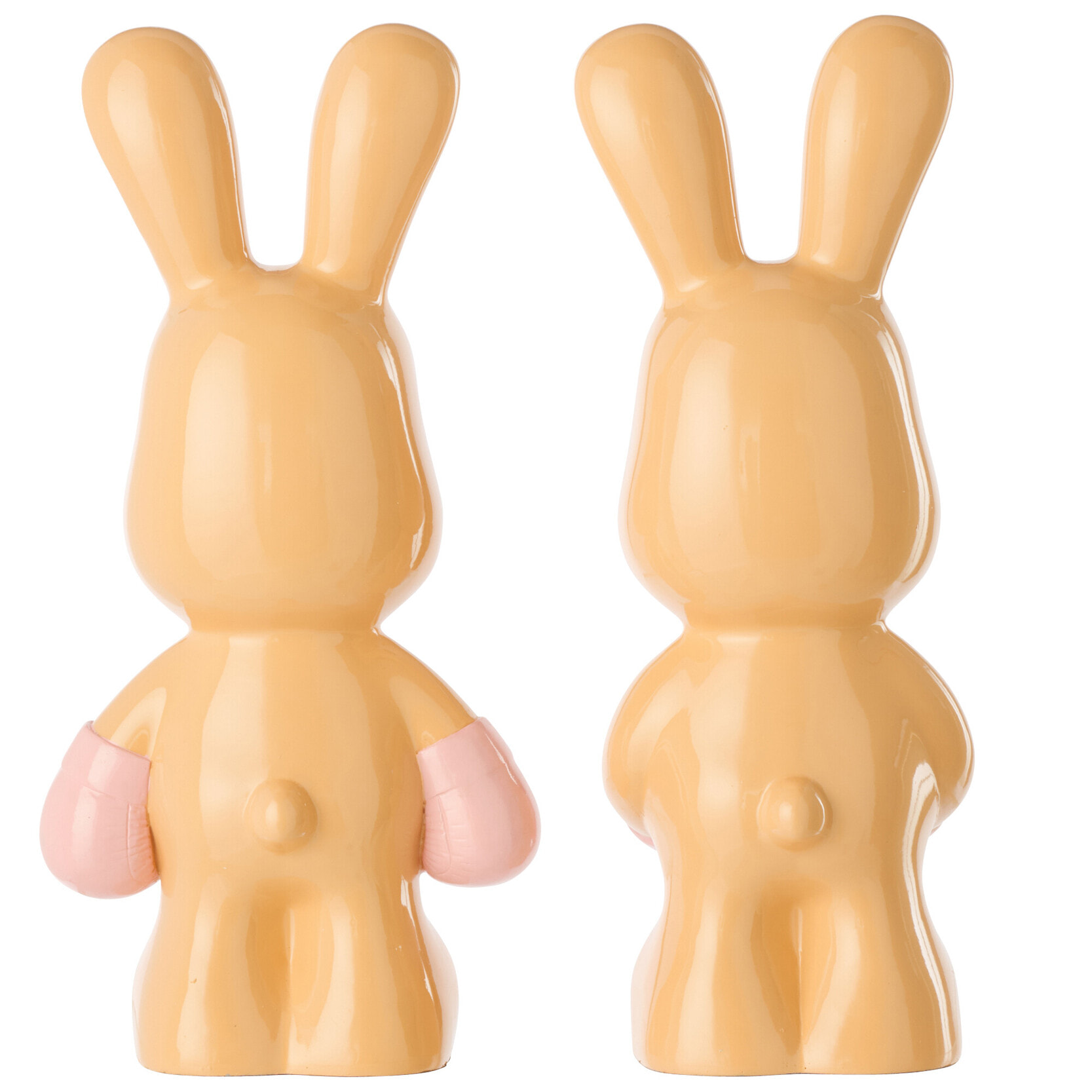 J-Line Lapin June Boxe - polyrésine - abricot/rose clair - 2 pièces