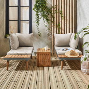 Salon de jardin kaki foncé. modulable en aluminium et bois d'acacia. 4 places. Sao Paulo.140 x 68 x 65cm