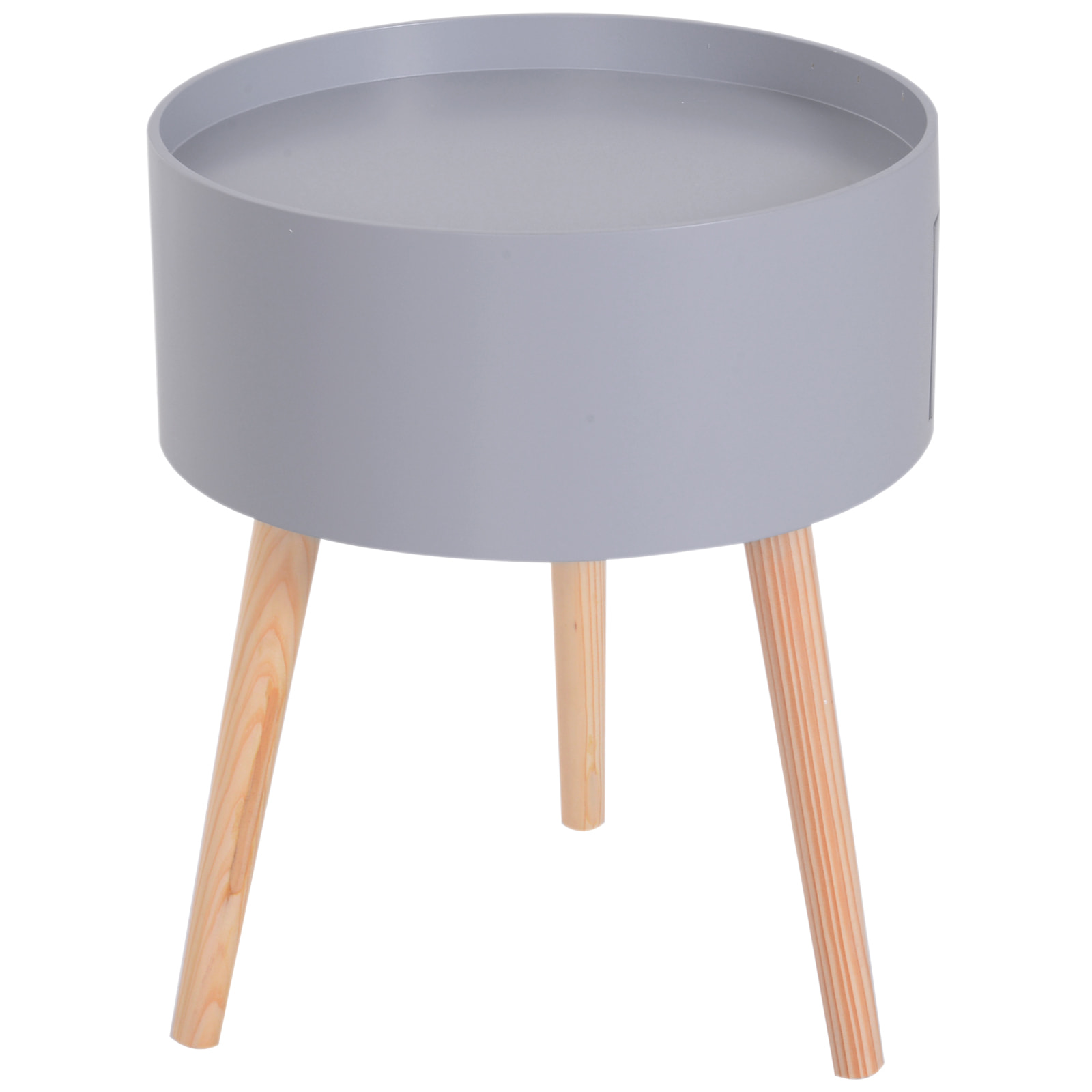 Chevet table de nuit ronde design scandinave tiroir bicolore pieds effilés inclinés bois massif chêne clair gris