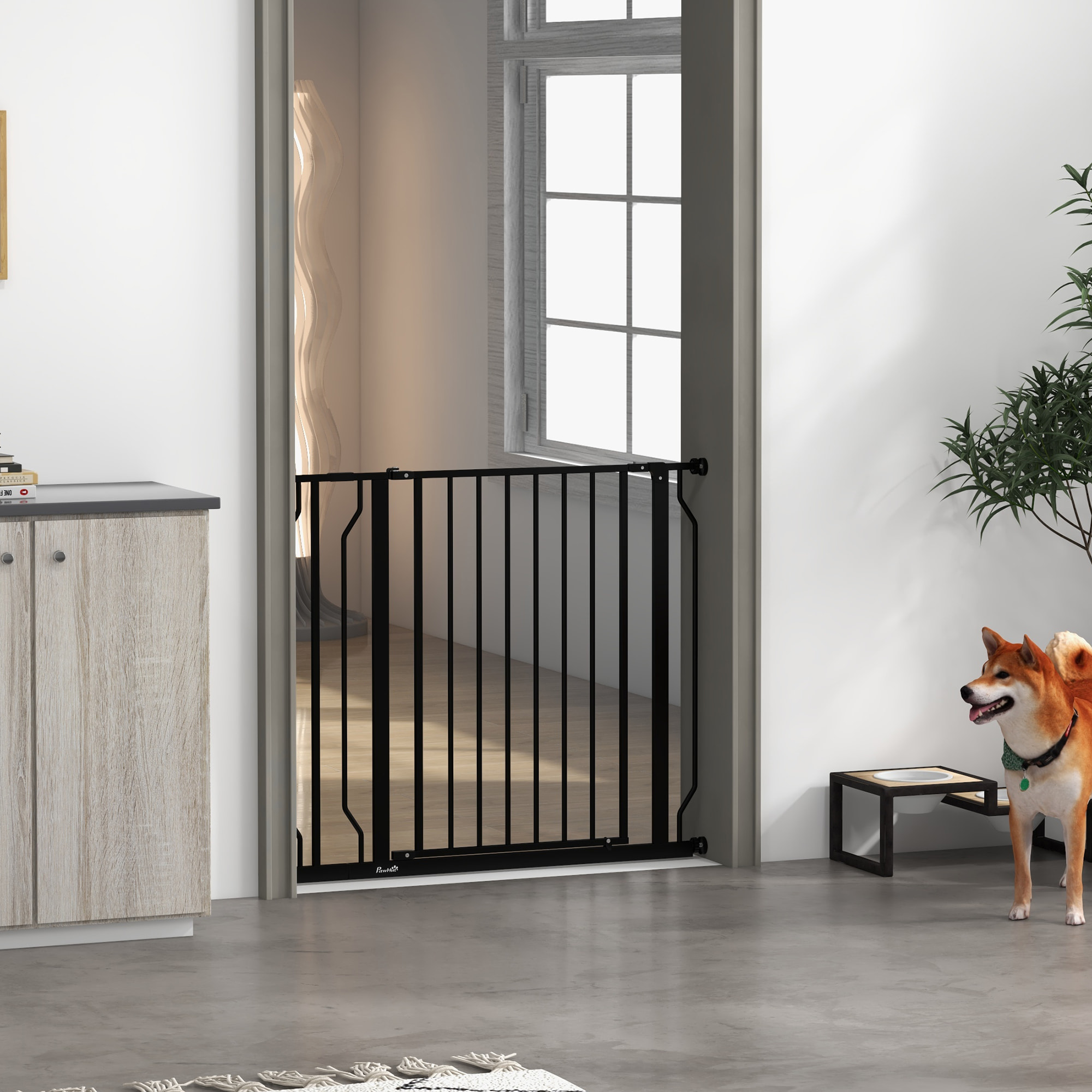 Barrera de Seguridad para Perros Extensible 75-95 cm para Puertas y Escaleras Puerta de Seguridad para Mascotas con Extensiones Montaje a Presión y Doble Bloqueo Negro