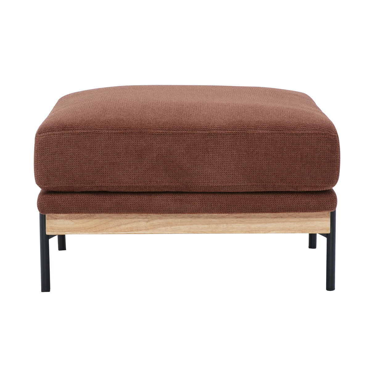 Pouf repose pieds en tissu chenille terre brûlée et métal noir TODD