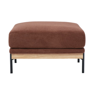 Pouf repose pieds en tissu chenille terre brûlée et métal noir TODD