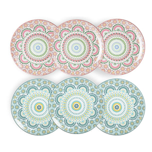 Lot de 6 grandes assiettes, MANDALA