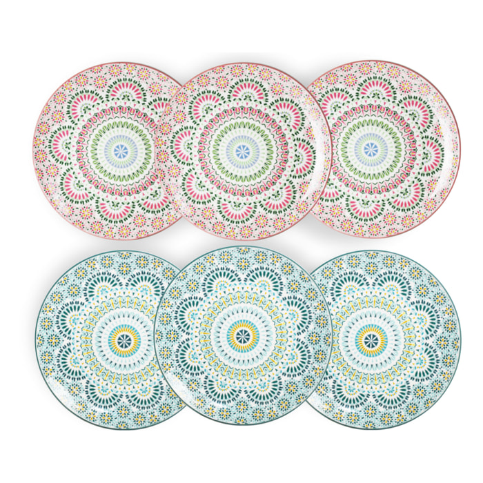 Lot de 6 grandes assiettes, MANDALA