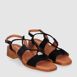 Sandalias de Serraje - Negro - Tacón: 4 cm