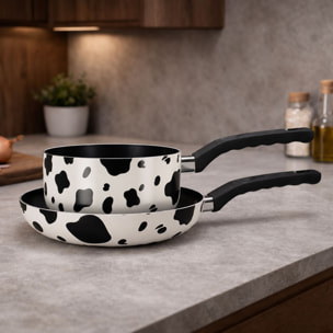 Lot de poêle et casserole en aluminium à motif vache - tous feux ANIMALS
