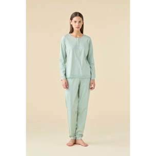Pigiama donna in cotone con maniche lunghe, abbottonatura profonda e e pantaloni lunghi articolo essential Noidinotte