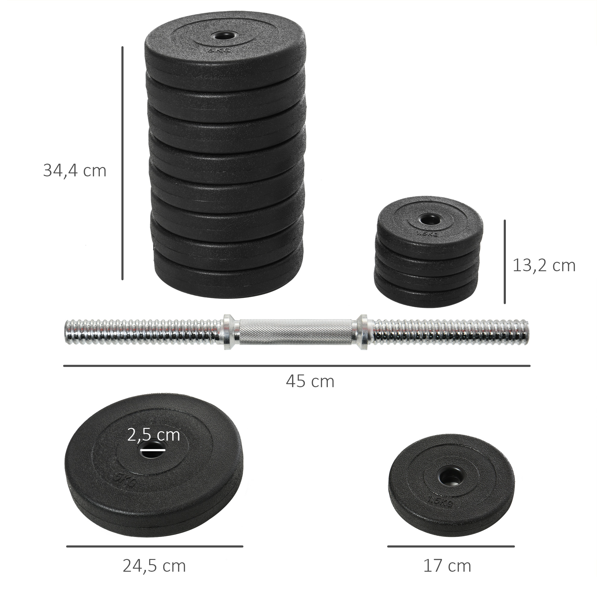 Juego de Mancuernas Ajustables Juego de Pesas y Mancuernas 8x5 kg 4x1,5 kg y 2 Barras Total 50 kg para Ejercicio Entrenamiento en Casa Gimnasio Oficina Negro