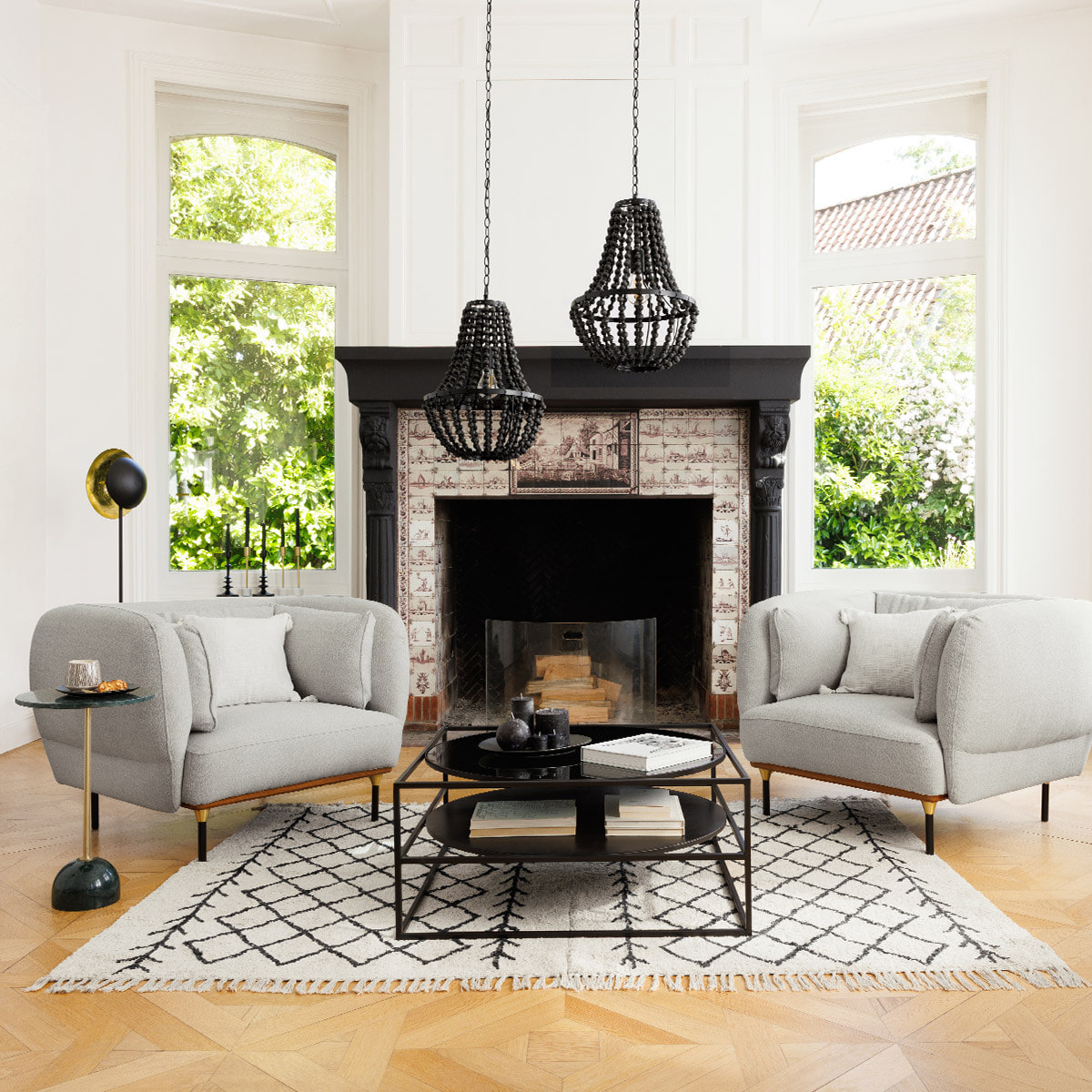 Lampadaire droit "Estee" en métal H144cm noir