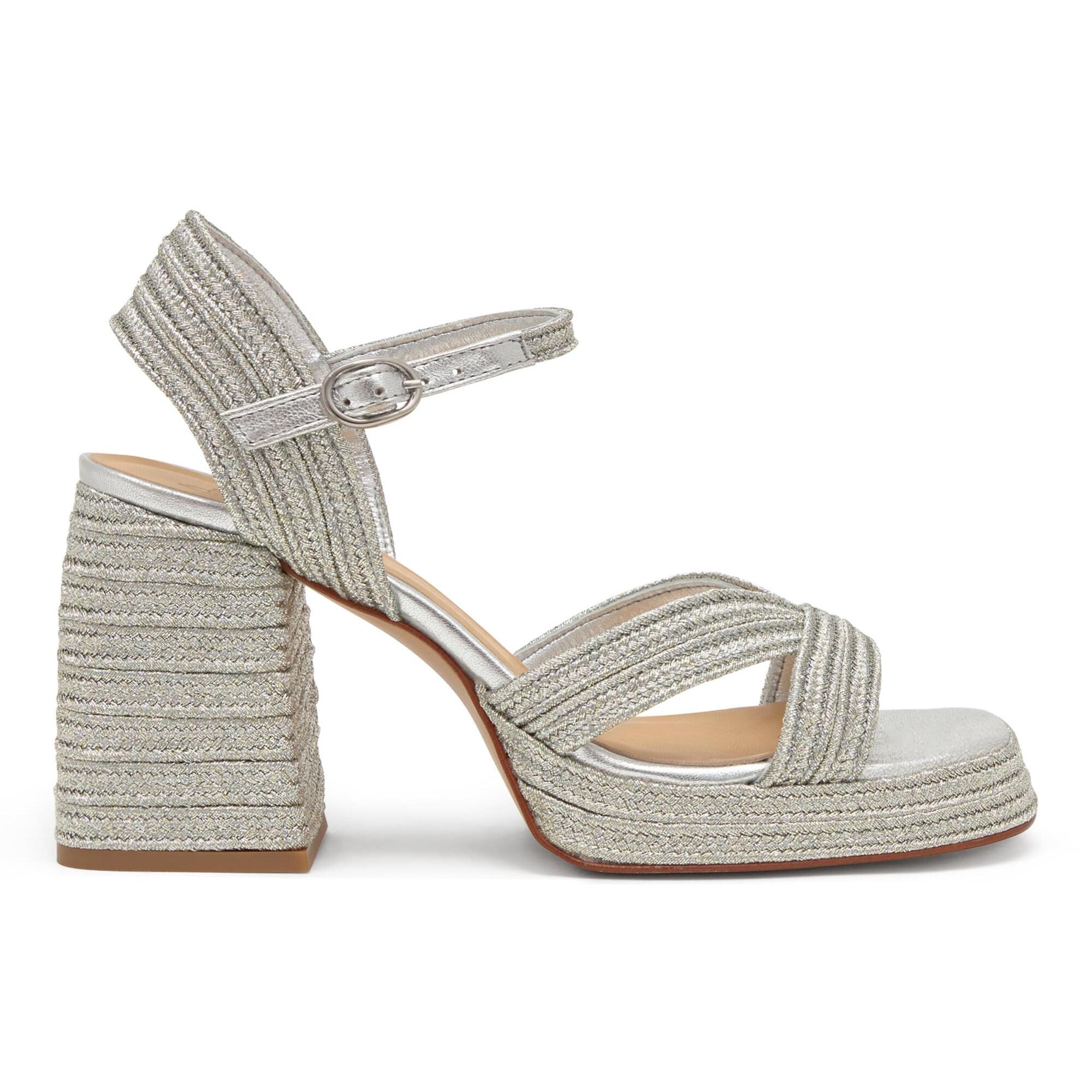Sandalias de tacón de mujer Valle trenzada en acabado metalizado