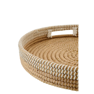 J-Line Plateau décoratif Paille - roseau/rotin/bambou - naturel/blanc - set de 2