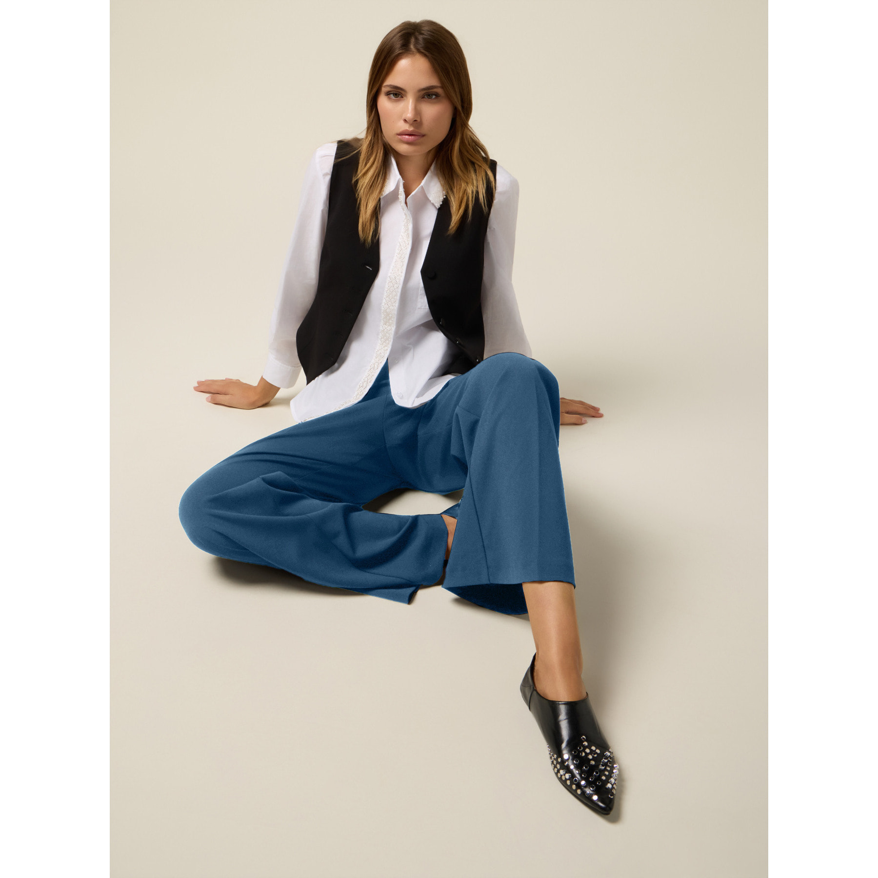 Oltre - Pantaloni palazzo in tessuto crêpe - Azzurro