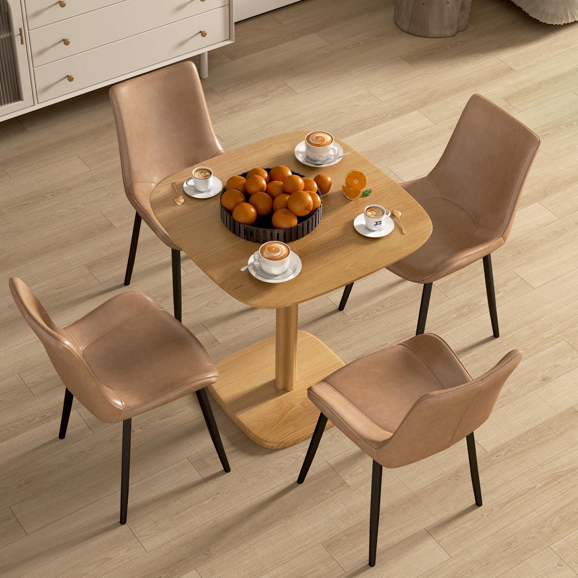 Mesa de Comedor de Madera, Mesa de Cocina Cuadrada para 4 Personas, Base Cuadrada, para Espacios Pequeños, Salón, 70x70x75 cm, Madera Natural