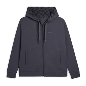 Felpa con cappuccio foderato fantasia e zip frontale