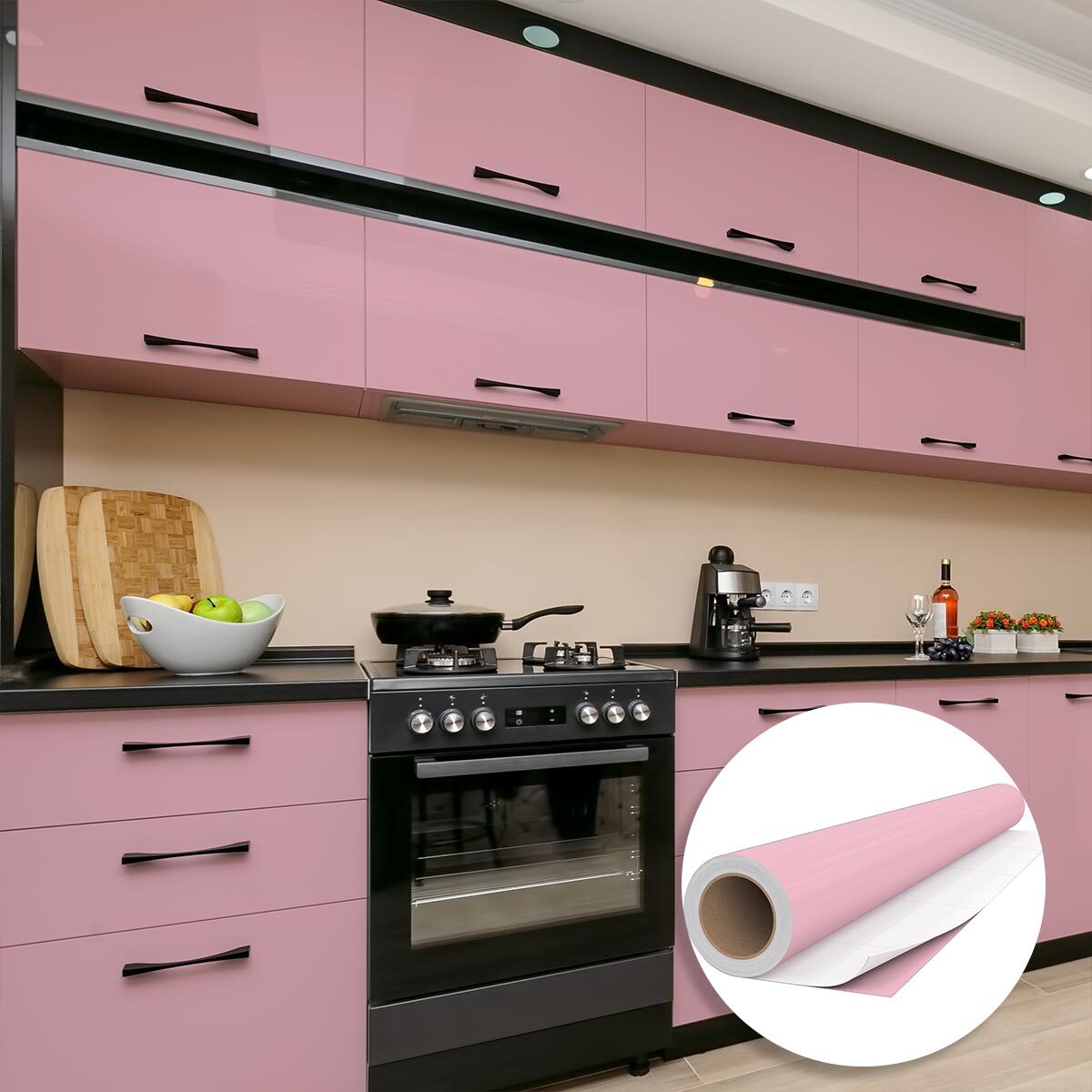 Rouleau adhésif décoratif Vinyle au Mètre - Rose poudre - Sticker Lavable Imperméable Mur Cuisine Meubles