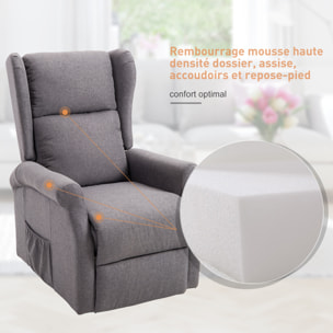 Fauteuil de relaxation électrique fauteuil releveur inclinable avec repose-pied ajustable lin gris chiné