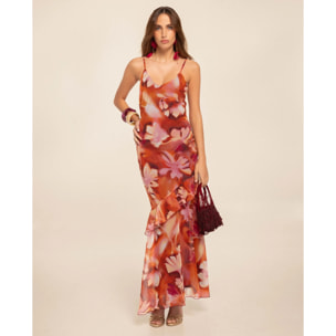 Vestido midi con volantes y estampado floral