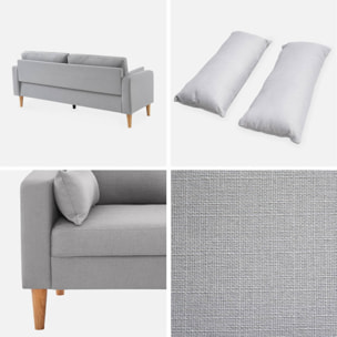 Canapé en tissu gris clair - Bjorn - Canapé 3 places fixe droit pieds bois. style scandinave