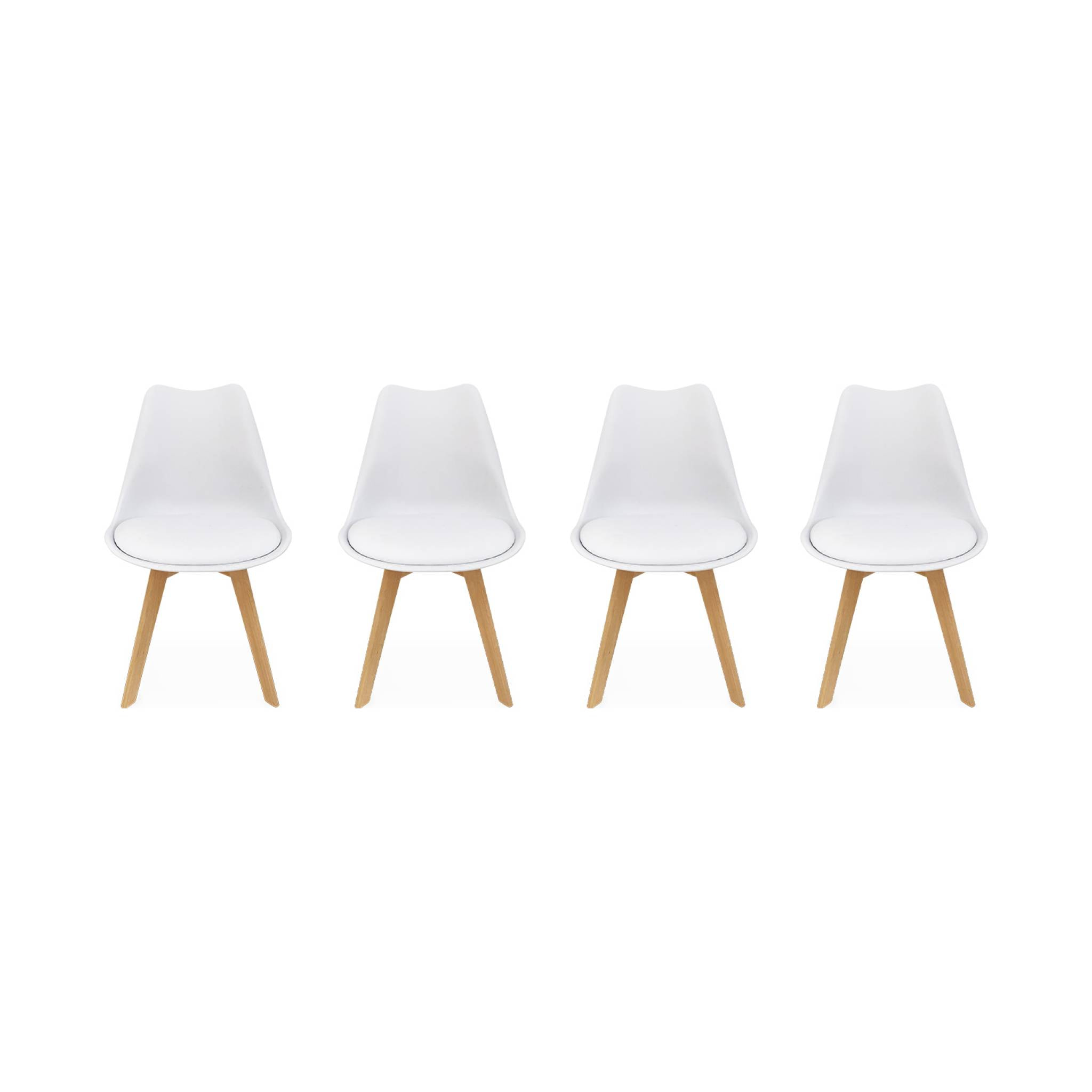 Lot de 4 chaises scandinaves. pieds bois de hêtre. chaises 1 place. blancs