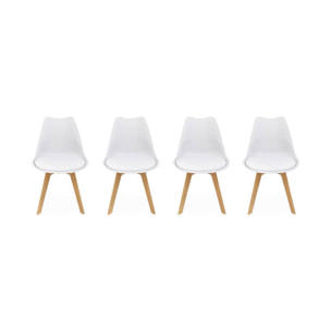 Lot de 4 chaises scandinaves. pieds bois de hêtre. chaises 1 place. blancs