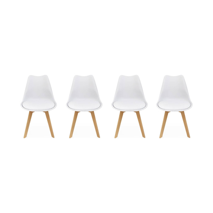 Lot de 4 chaises scandinaves. pieds bois de hêtre. chaises 1 place. blancs
